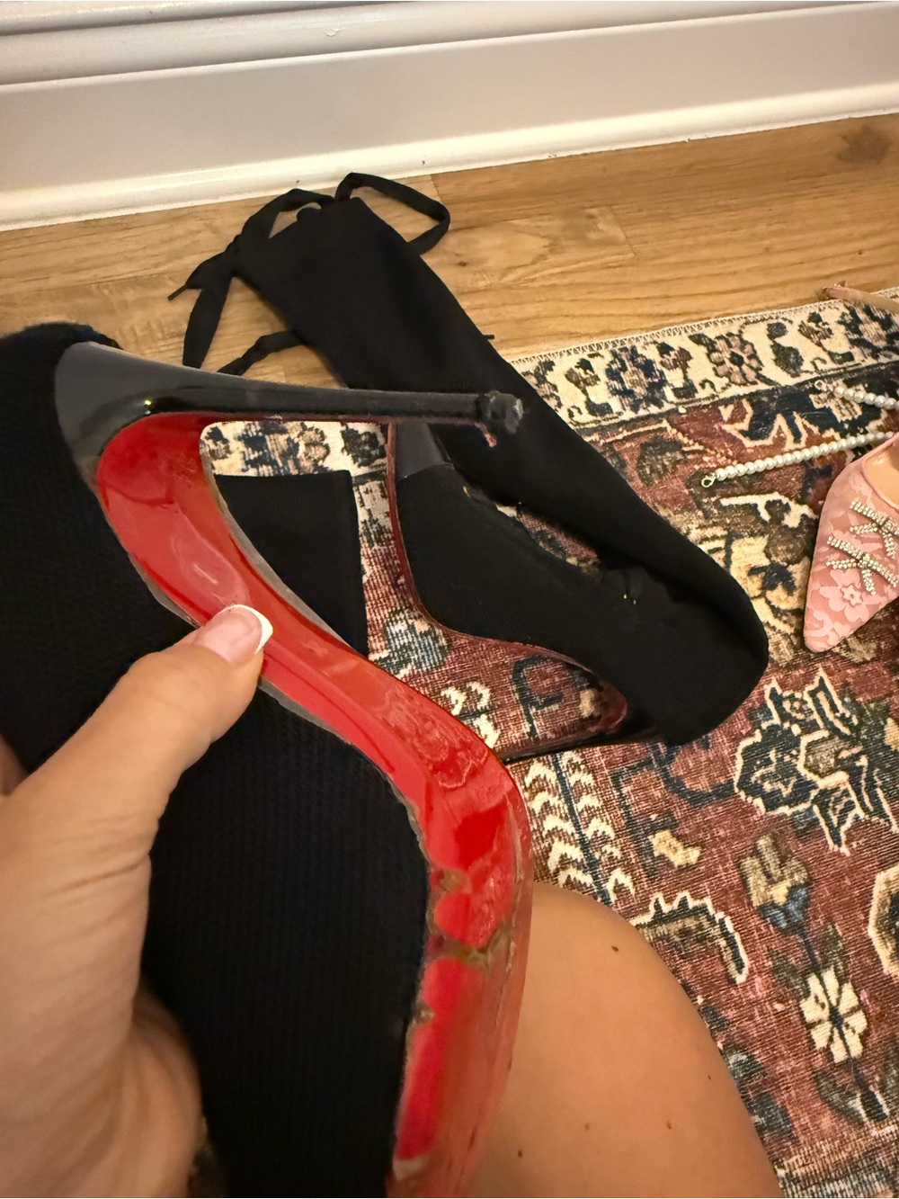 Christian Louboutin Black Lace-Up Over-the-Knee Pointed Boots - Picture 5 of 6